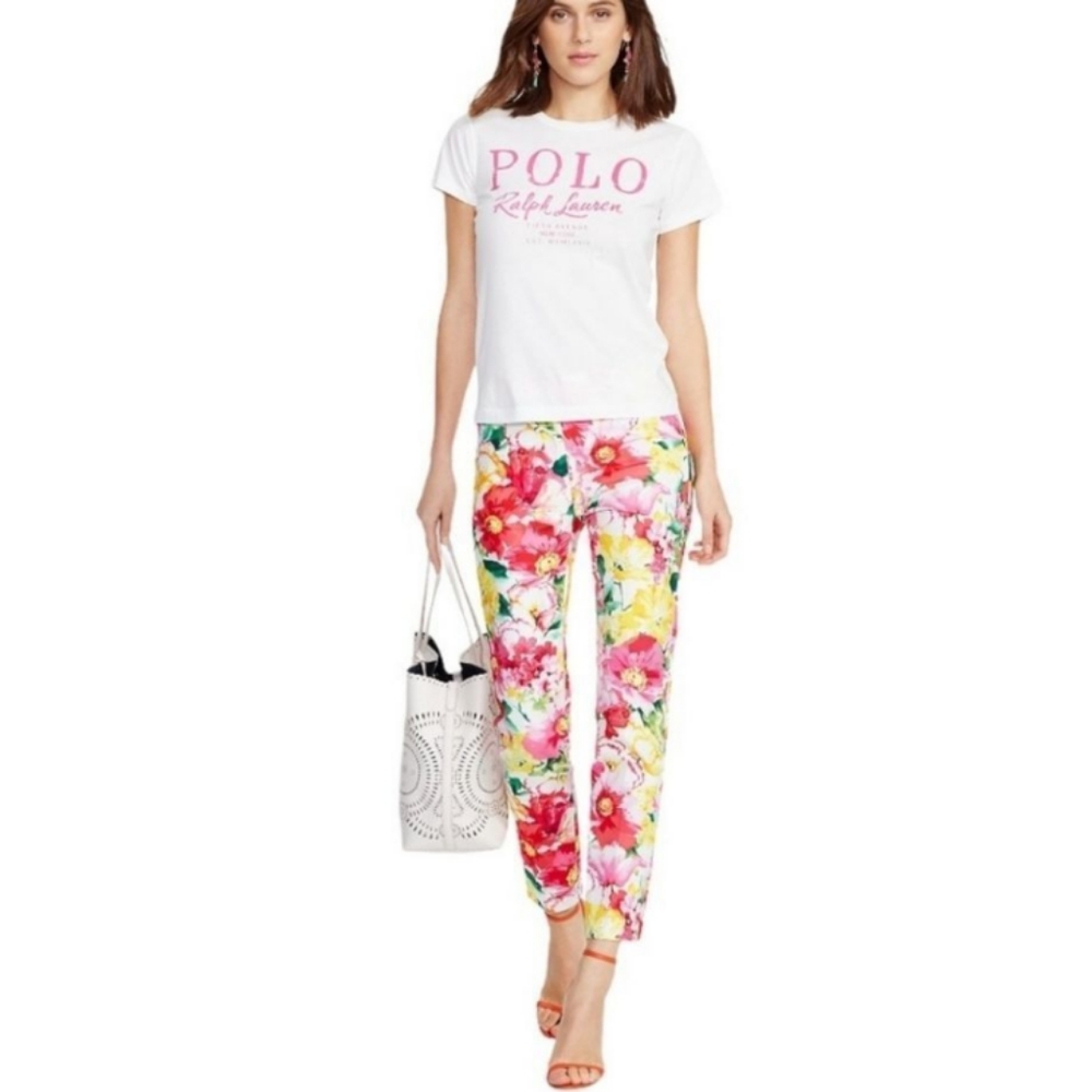 Polo Ralph Lauren Floral Pants Preppy Straight Flat Front Ankle Size Women 12